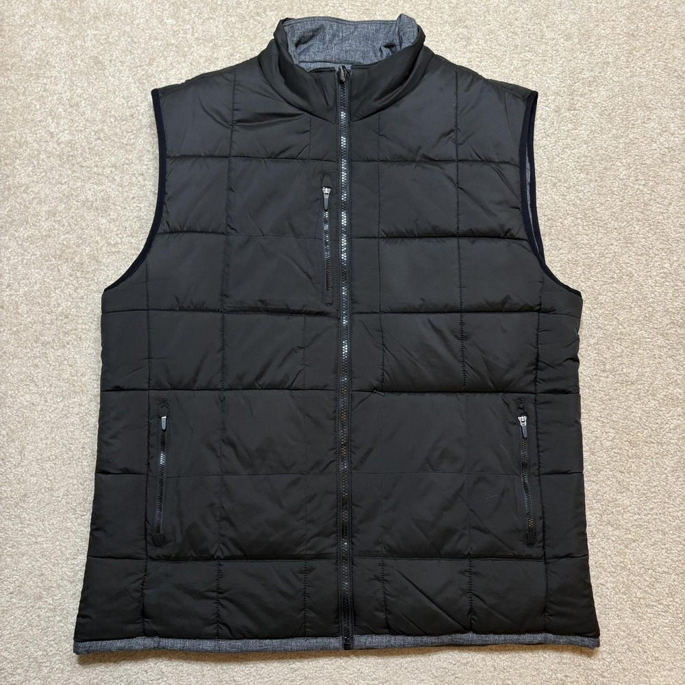 Mack Weldon Reversible Vest Mens XL Black Quilted Puffer Insulated Zip Pockets